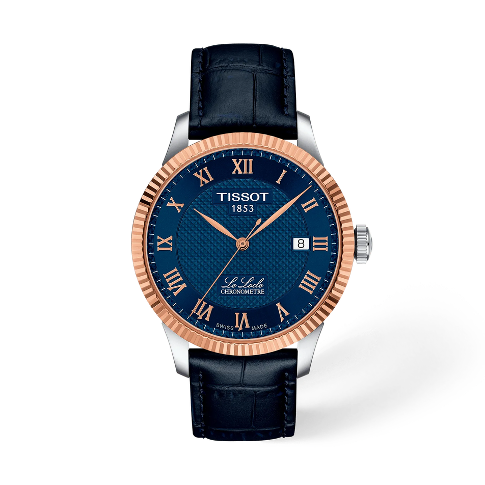 Front view of the watch Tissot Le Locle Gold 39mm with shadow