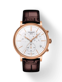 Front view of the watch Tissot Carson Premium Chronograph with shadow