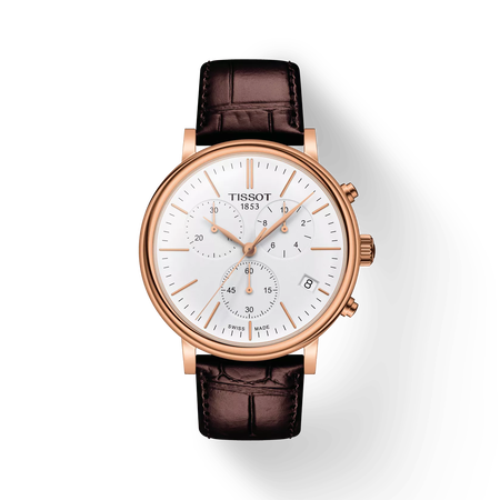 Front view of the watch Tissot Carson Premium Chronograph with shadow