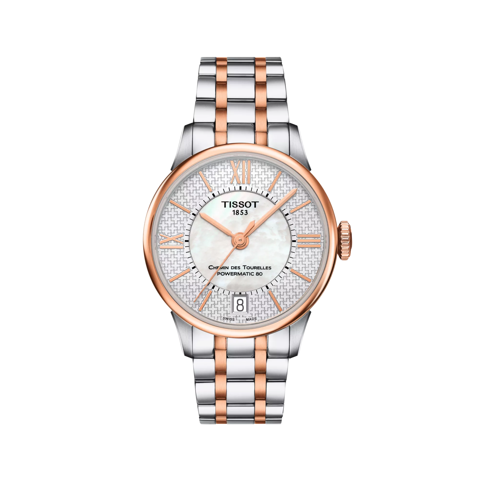 Vue de face de la montre Tissot Chemin des Tourelles Powermatic 80 Helvetic Pride Lady