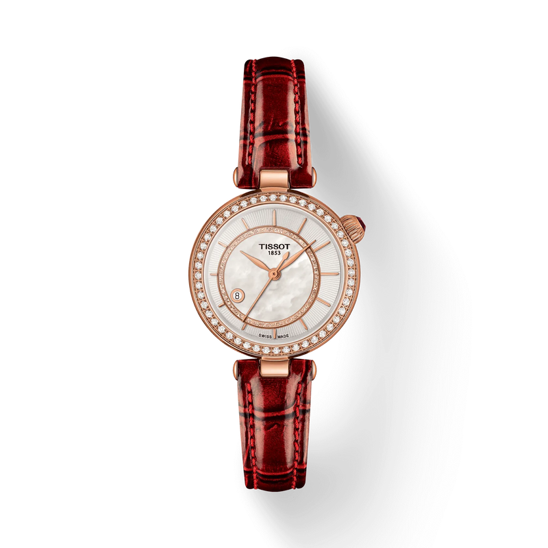 Front view of the watch Tissot D&eacute;sir 28mm with shadow