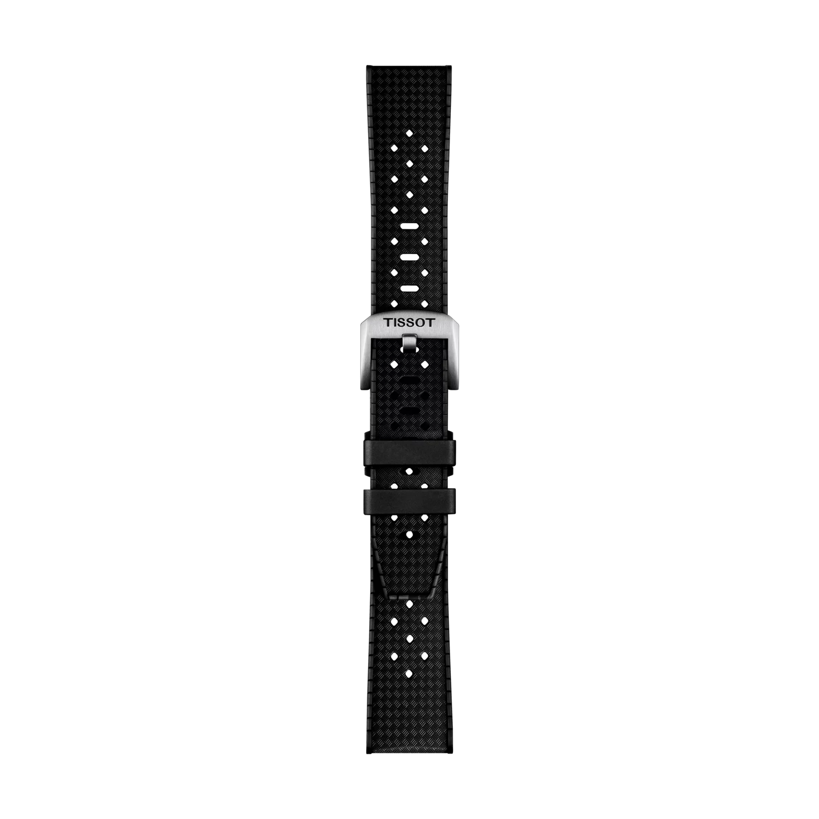 Vista frontal de Correa Oficial Tissot de caucho negro 20 mm