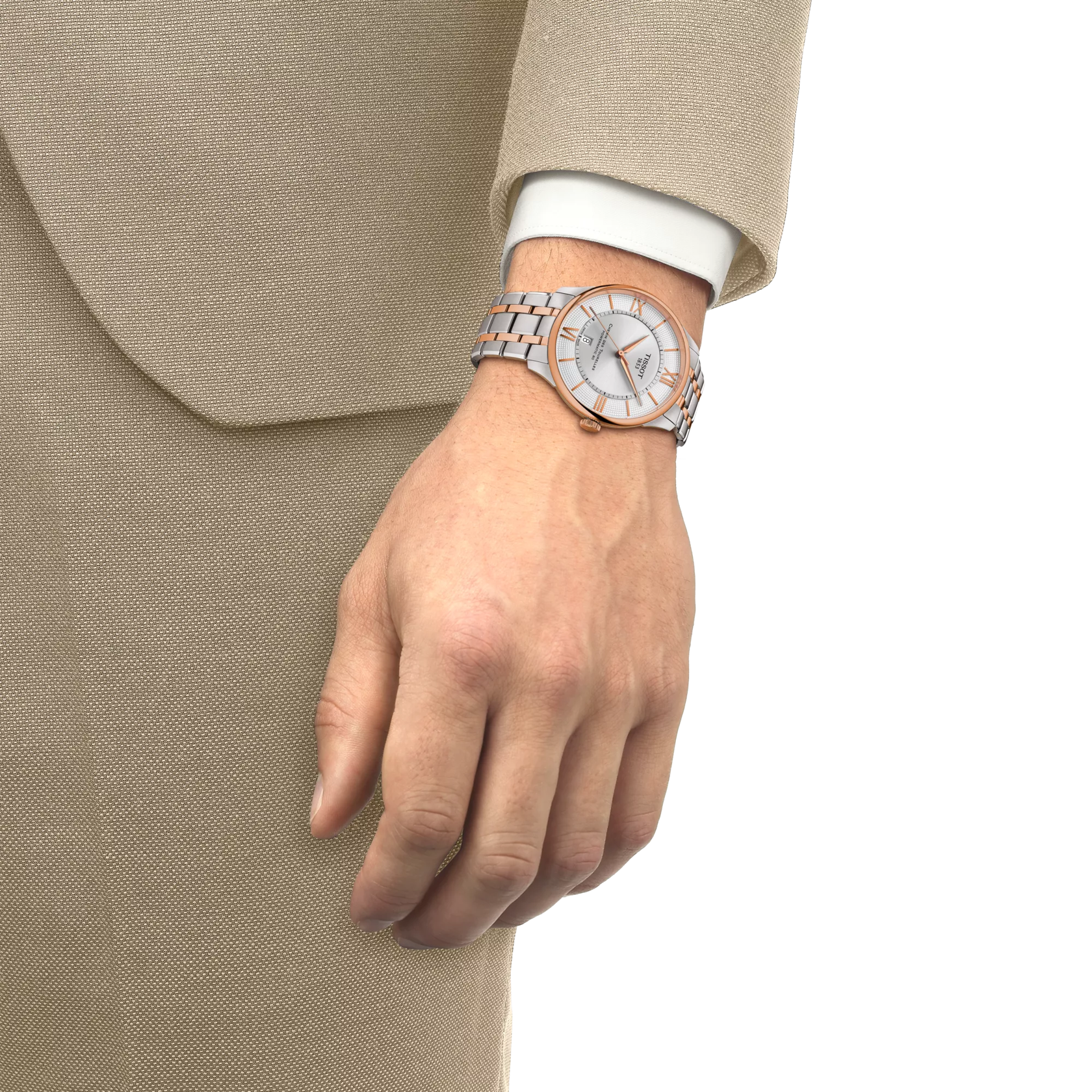 Simulation of the watch Tissot Chemin Des Tourelles 42mm on a wrist