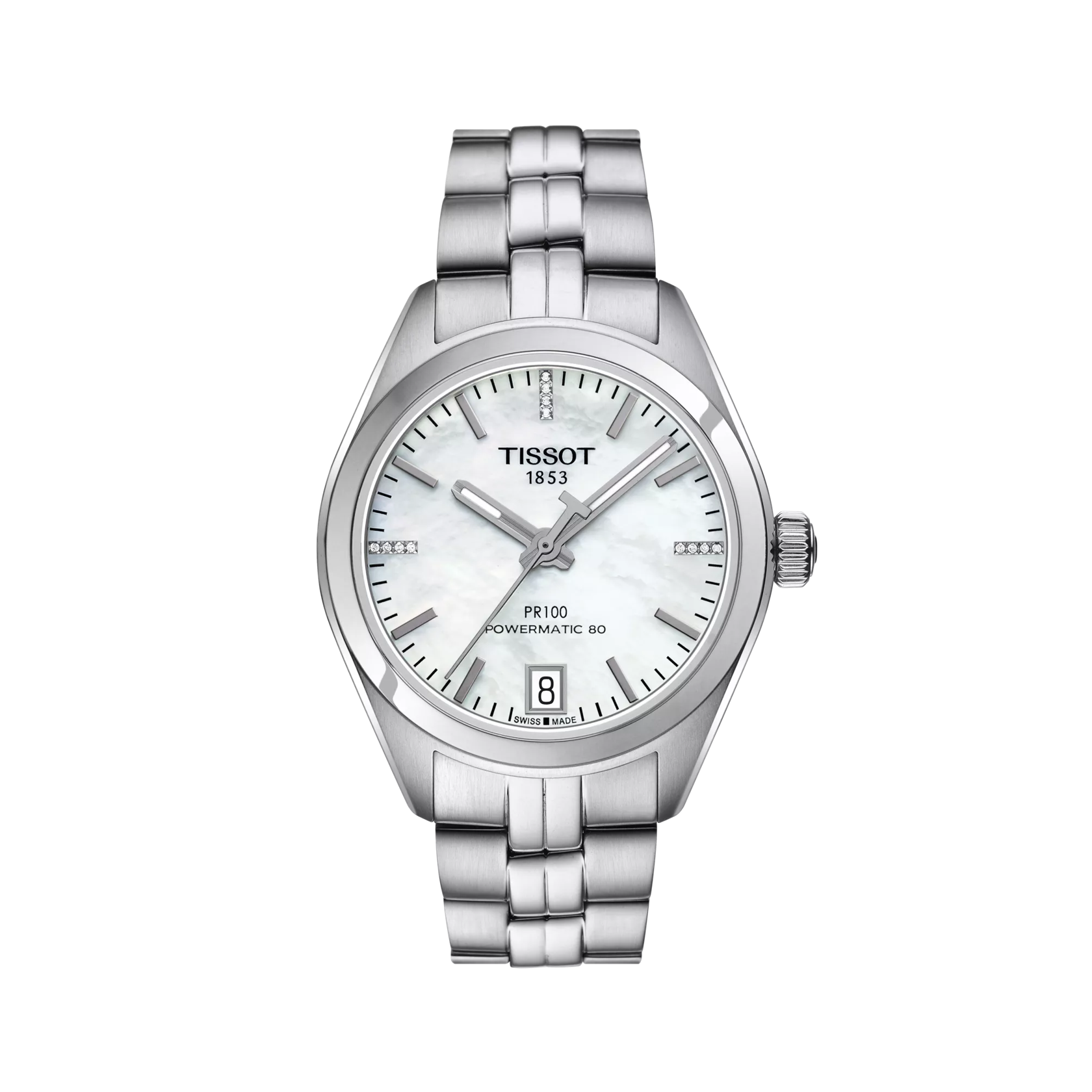 Front view of the watch Tissot PR 100 Powermatic 80 Lady
