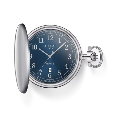 Front view of the watch Tissot Savonnette 48.5mm with shadow