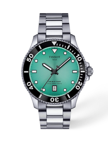 Vorderansicht der Uhr Tissot Seastar 1000 40mm mit Schatten