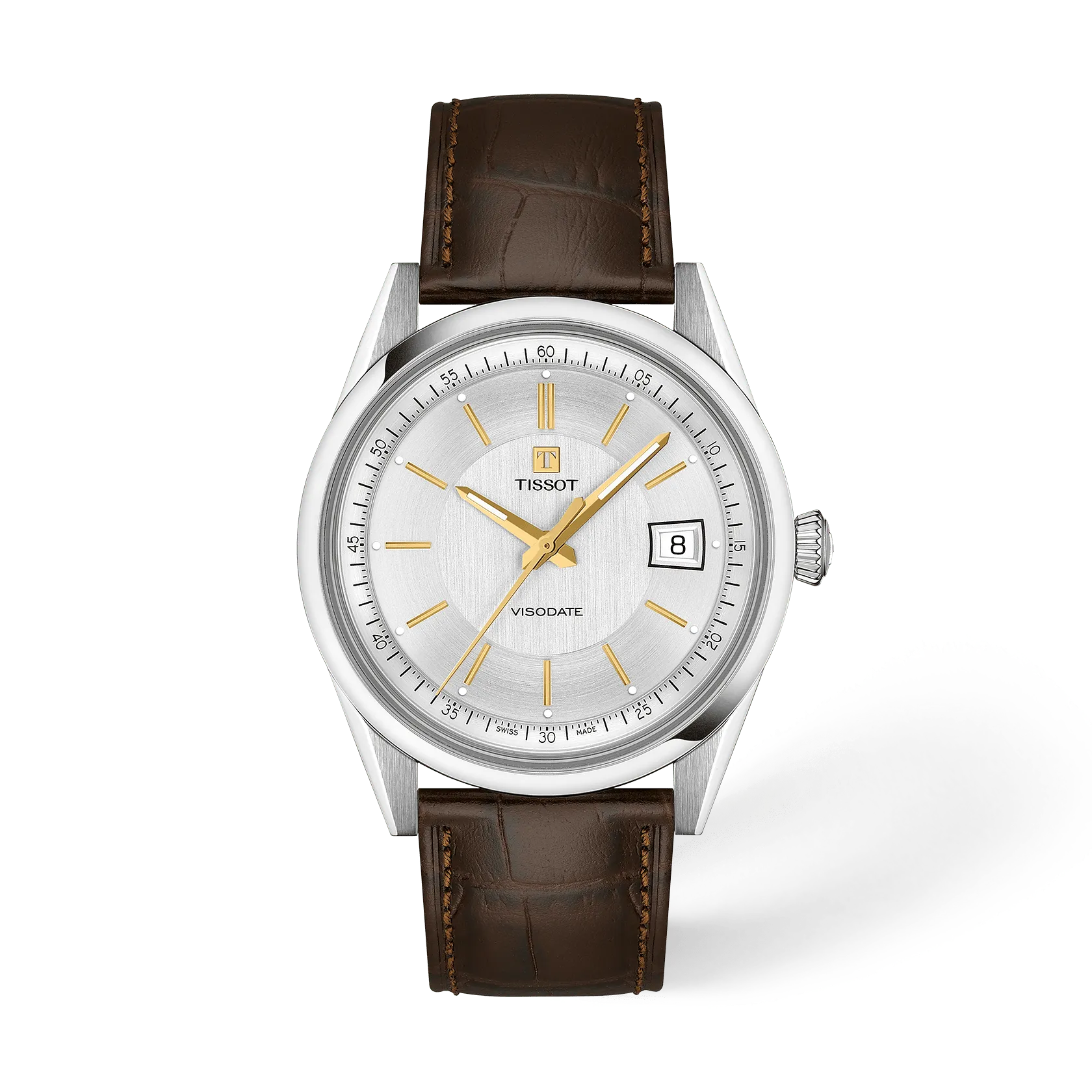 Tissot Visodate Automatic 39mm Silver Dial Brown Leather Watch T1574071603100