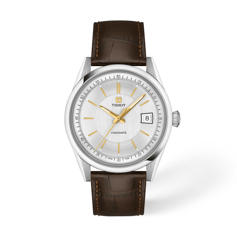 Vorderansicht der Uhr Tissot Visodate 39mm mit Schatten