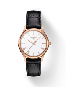 Front view of the watch Tissot Excellence 18K Gold 31.8mm with shadow