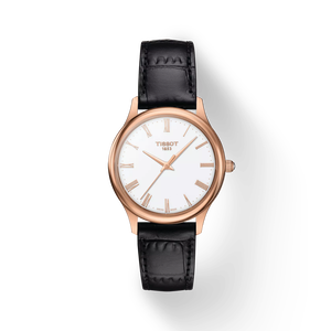 Front view of the watch Tissot Excellence 18K Gold 31.8mm with shadow