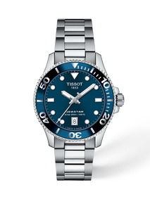 Front view of the watch Tissot Seastar 1000 36mm with shadow