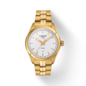 มุมมองด้านหน้าของนาฬิกา Tissot PR 100 Lady พร้อมเงา