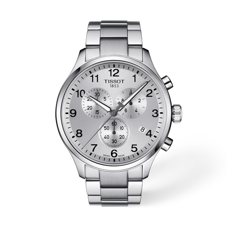 Front view of the watch Tissot Chrono XL Classic with shadow