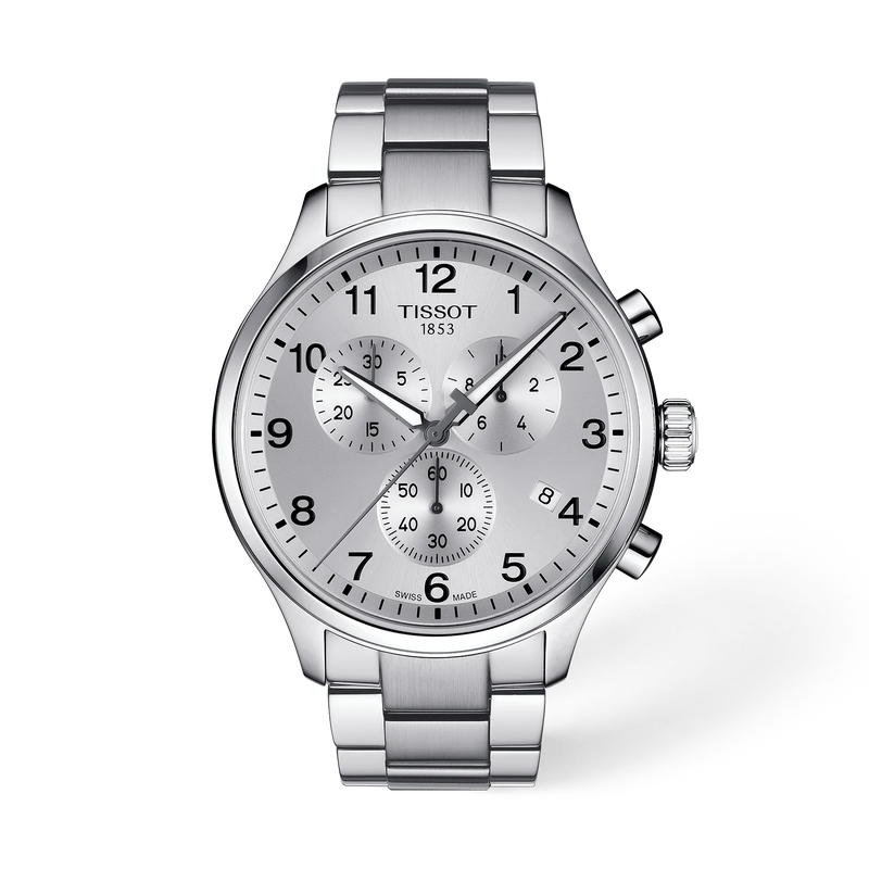 Front view of the watch Tissot Chrono XL Classic with shadow