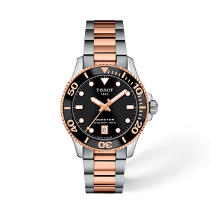 Front view of the watch Tissot Seastar 1000 36mm with shadow