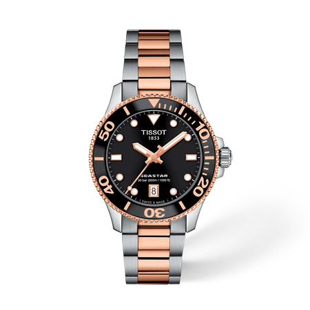 Front view of the watch Tissot Seastar 1000 36mm with shadow