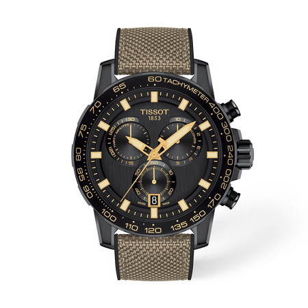 Front view of the watch Tissot Supersport Chrono 45.5mm with shadow
