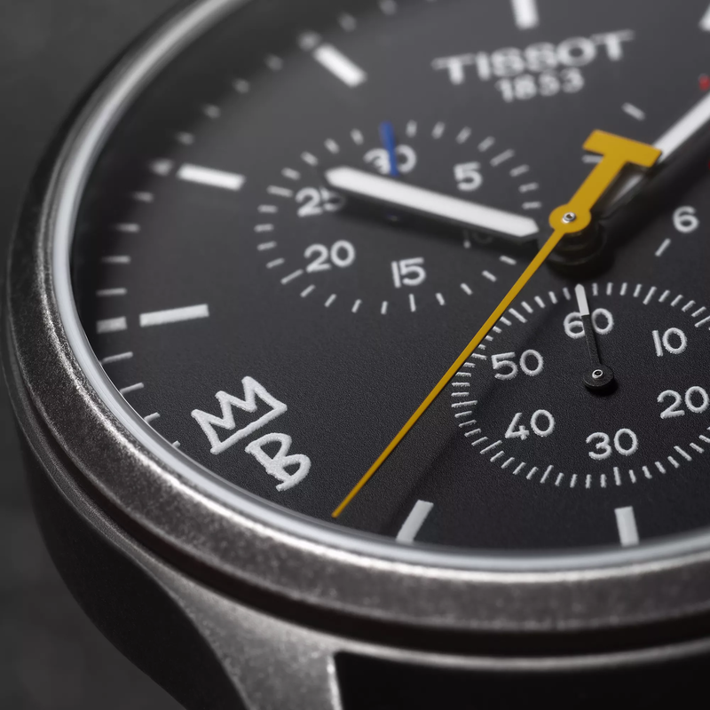 Tissot Chrono XL Brooklyn Nets watch on a colored background