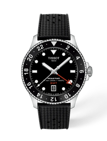 Front view of the watch Tissot Seastar 1000 GMT 40mm with shadow