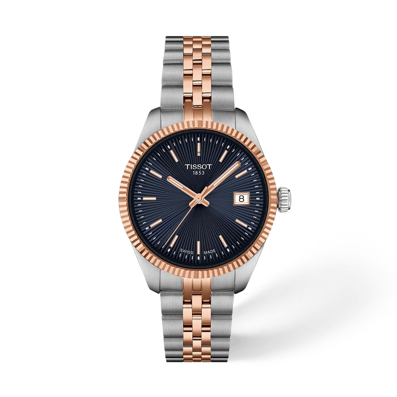 Vue de face de la montre Tissot Ballade 34mm avec ombre