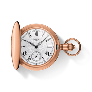 Vooraanzicht van het horloge Tissot Savonnette Mechanical met schaduw