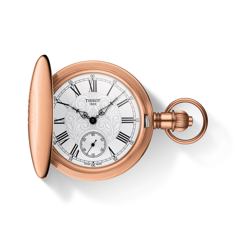 Vooraanzicht van het horloge Tissot Savonnette Mechanical met schaduw