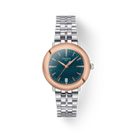 Front view of the watch Tissot Glendora Gold 33mm with shadow