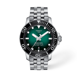 Front view of the watch Tissot Seastar 1000 43mm with shadow