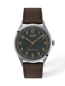 Vista frontal del reloj Tissot Heritage 1938 39mm con sombra