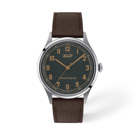 Front view of the watch Tissot Heritage 1938 39mm with shadow