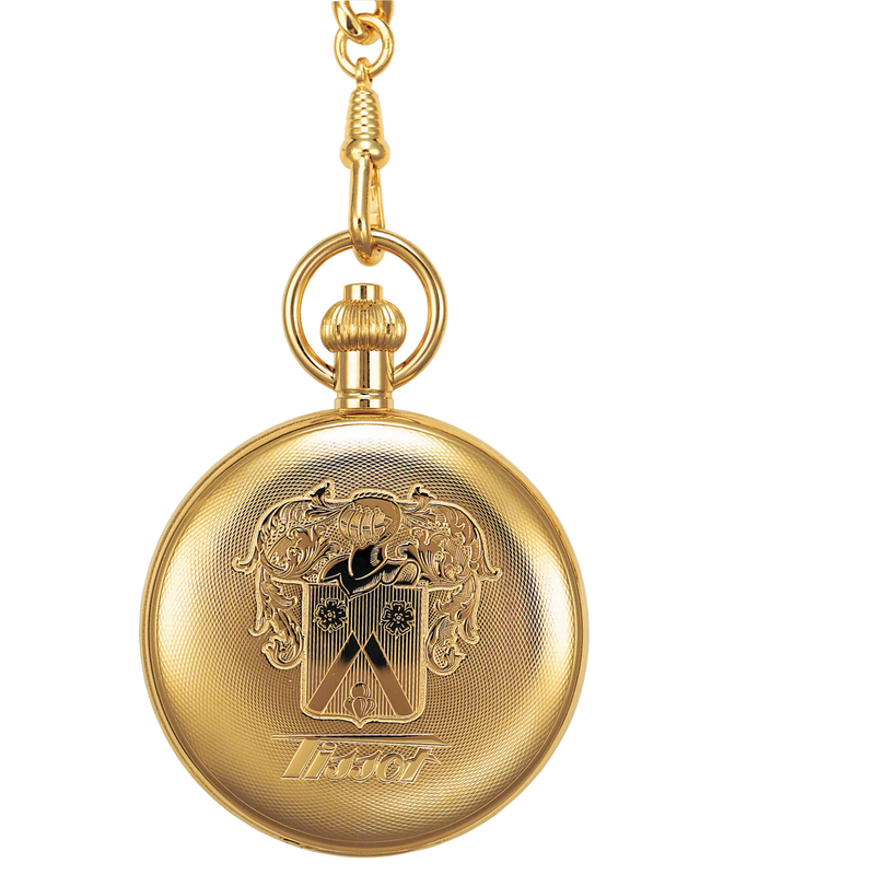 Vue de face de la montre Tissot Savonnette Mechanical avec ouvert