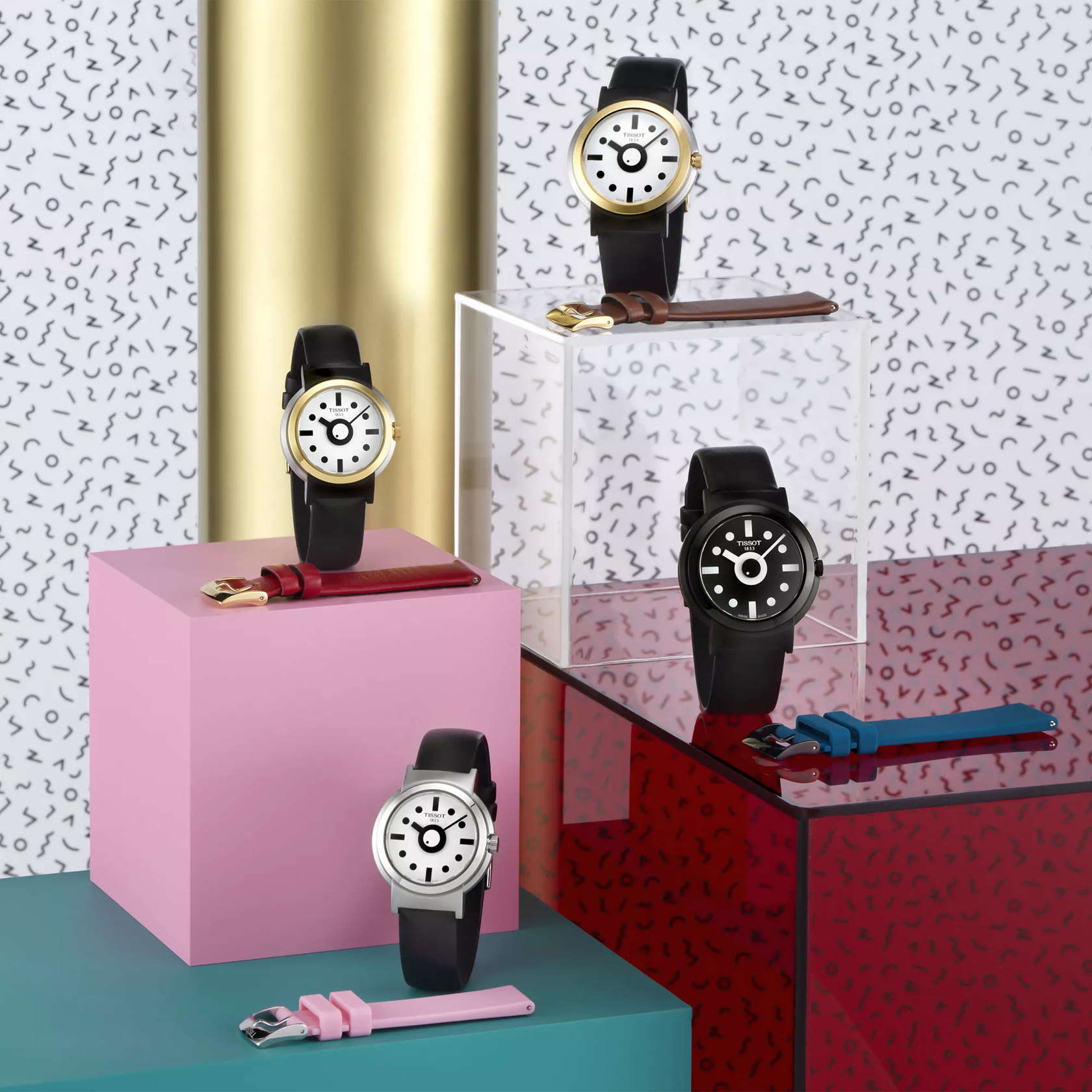 Tissot Heritage Memphis Lady watch on a colored background