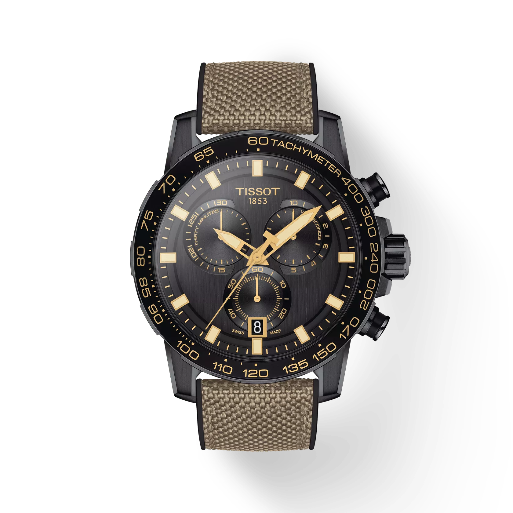 正規品TISSOT　ティソ　スーパースポーツクロノ　電池式クォーツ　1/10秒測定可能　10気圧防水　シルバー文字盤　ブラウン革ストラップ 正規品TISSOT ティソ スーパースポーツクロノ