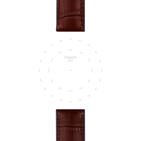 Enfoque en las asas de Correa marr&oacute;n de piel y caucho oficial Tissot 22 mm