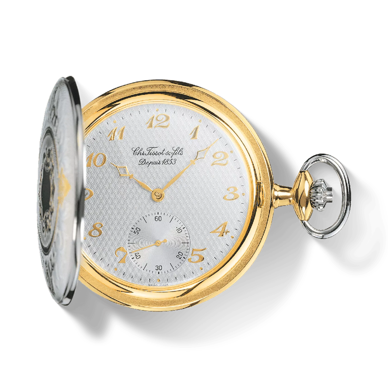 มุมมองด้านหน้าของนาฬิกา Tissot Savonnette Mechanical พร้อมเงา