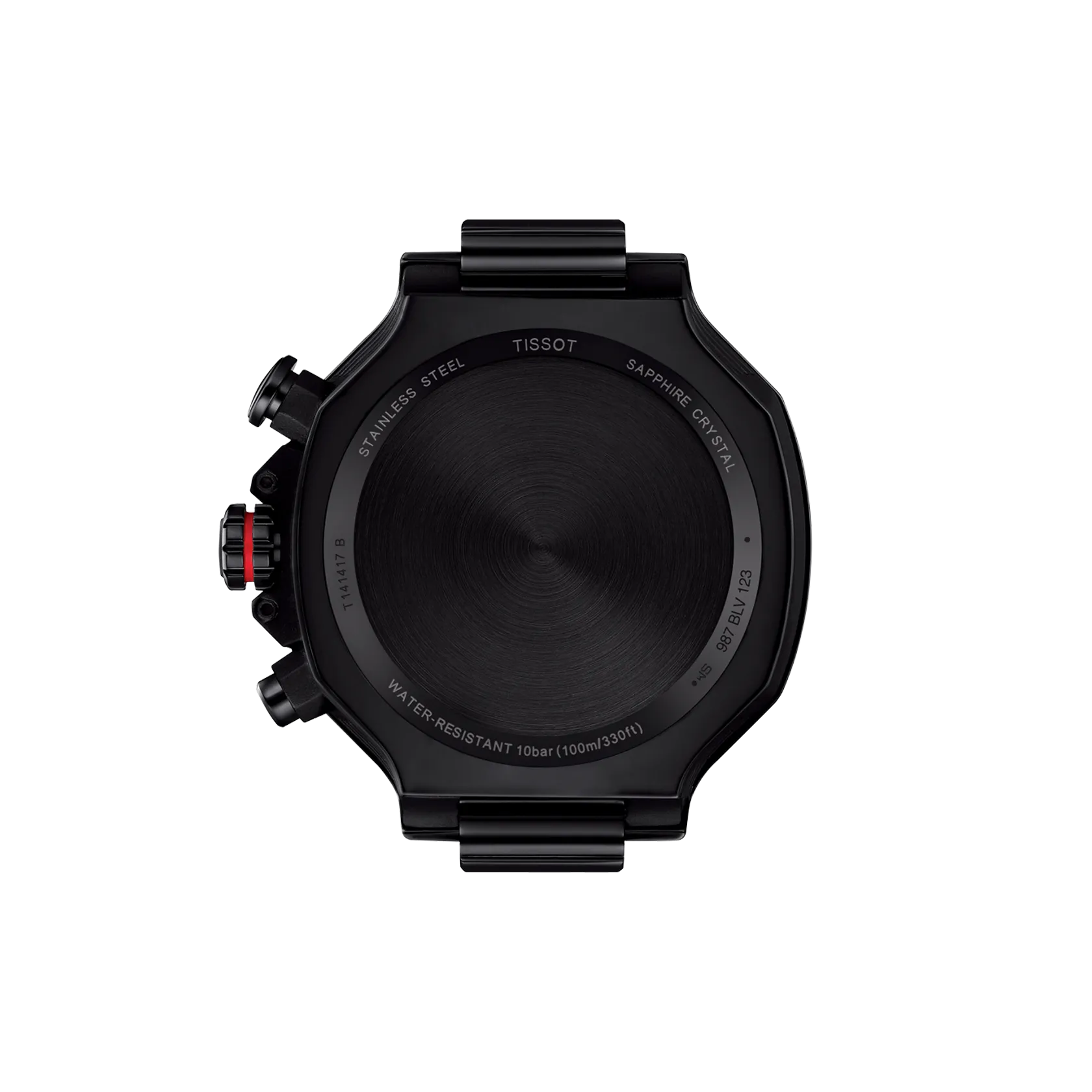 시계 케이스 뒷면 보기 티쏘 T-레이스 쿼츠 크로노그래프 45mm (레드 러버)