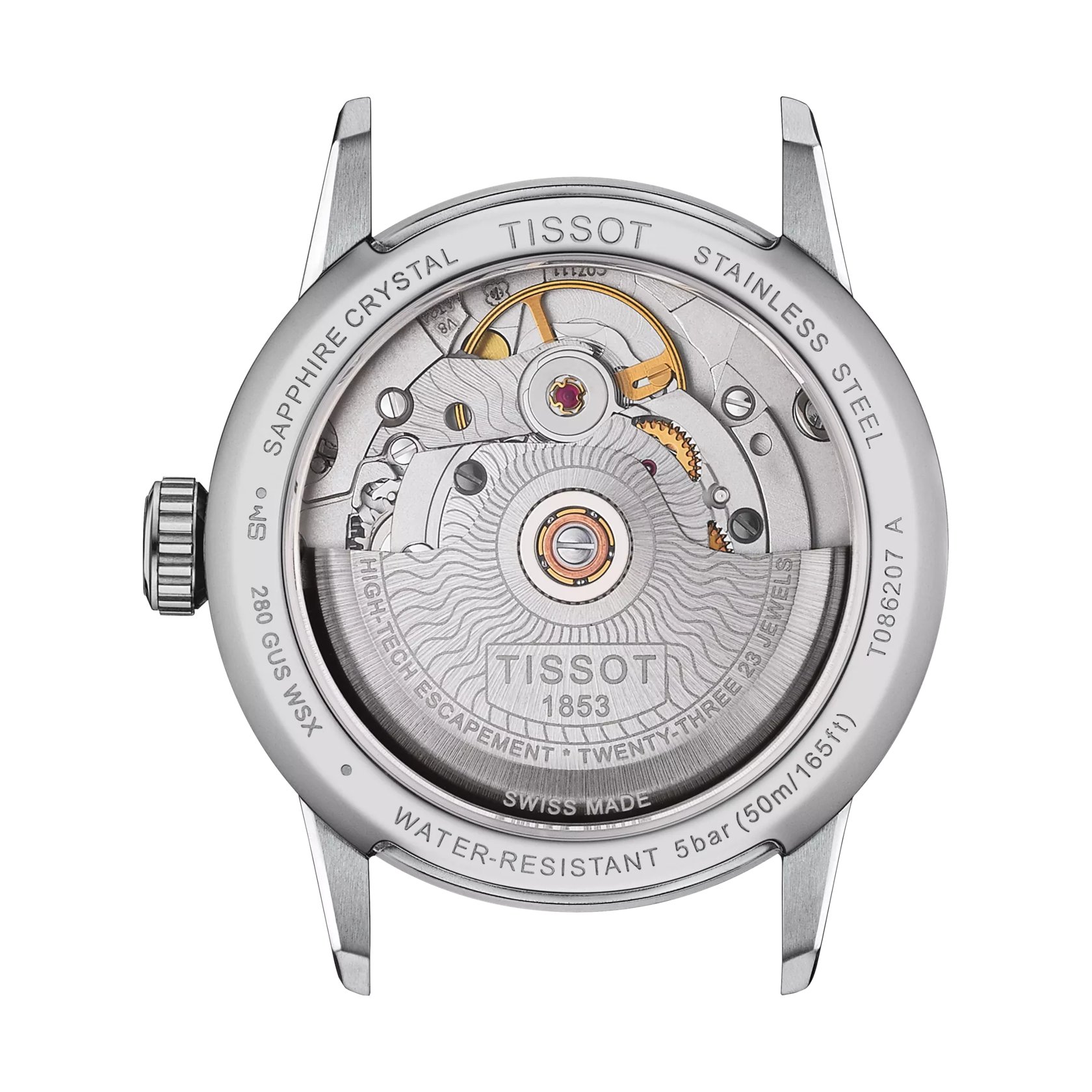 R&uuml;ckansicht des Geh&auml;uses der Uhr Tissot Luxury Automatic