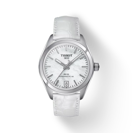 Front view of the watch Tissot PR 100 Powermatic 80 Lady with shadow