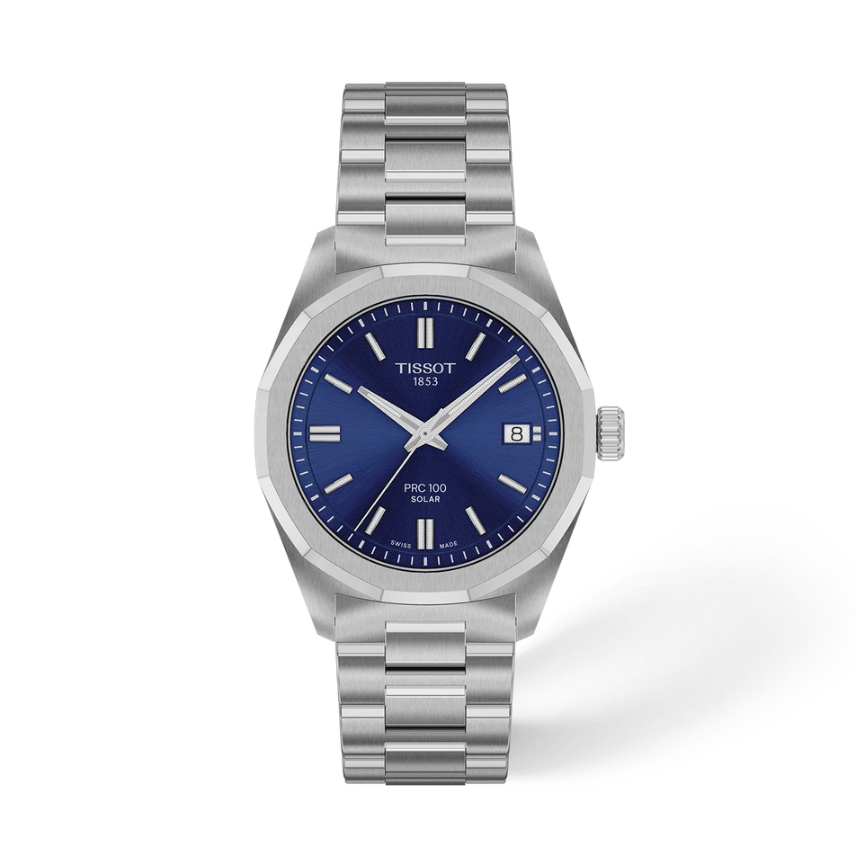Vorderansicht der Uhr Tissot PRC 100 Solar 34mm mit Schatten