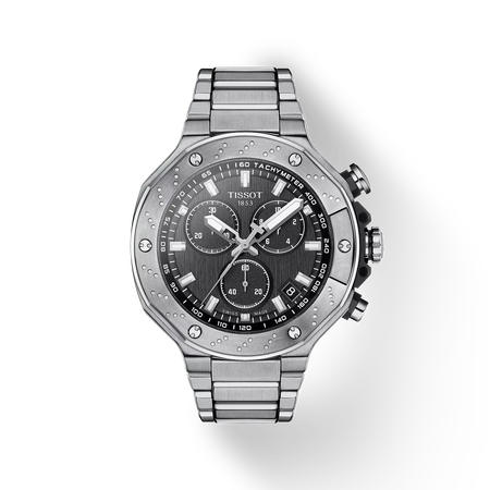 Front view of the watch Tissot T-Race 45mm with shadow