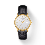 Front view of the watch Tissot Nordic Gold 33.5mm with shadow