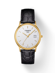 Front view of the watch Tissot Nordic Gold 33.5mm with shadow