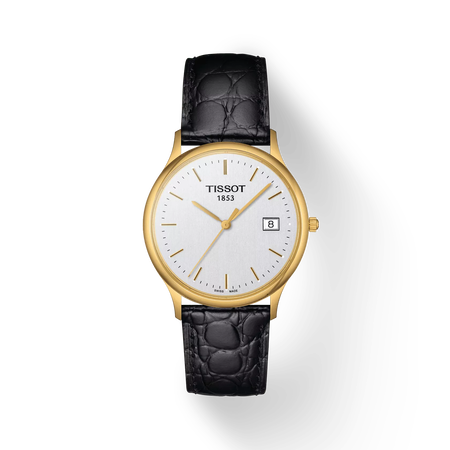 Front view of the watch Tissot Nordic Gold 33.5mm with shadow