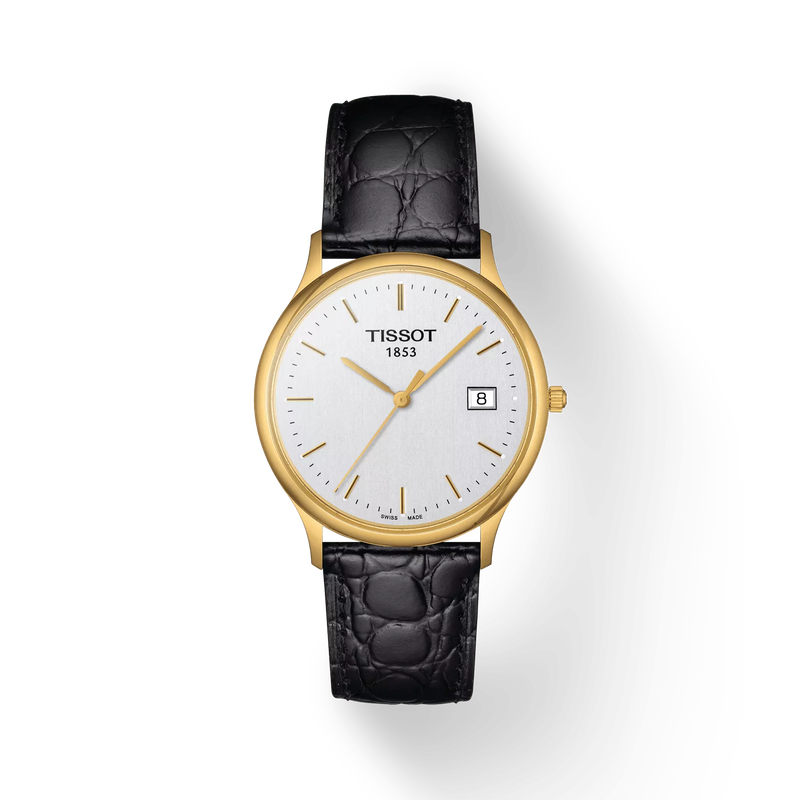Front view of the watch Tissot Nordic Gold 33.5mm with shadow