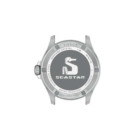Back view of the watch case Tissot Seastar 1000 GMT 40mm