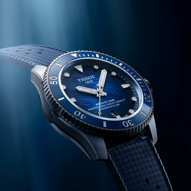 Tissot Seastar 2000 44mm watch on a colored background