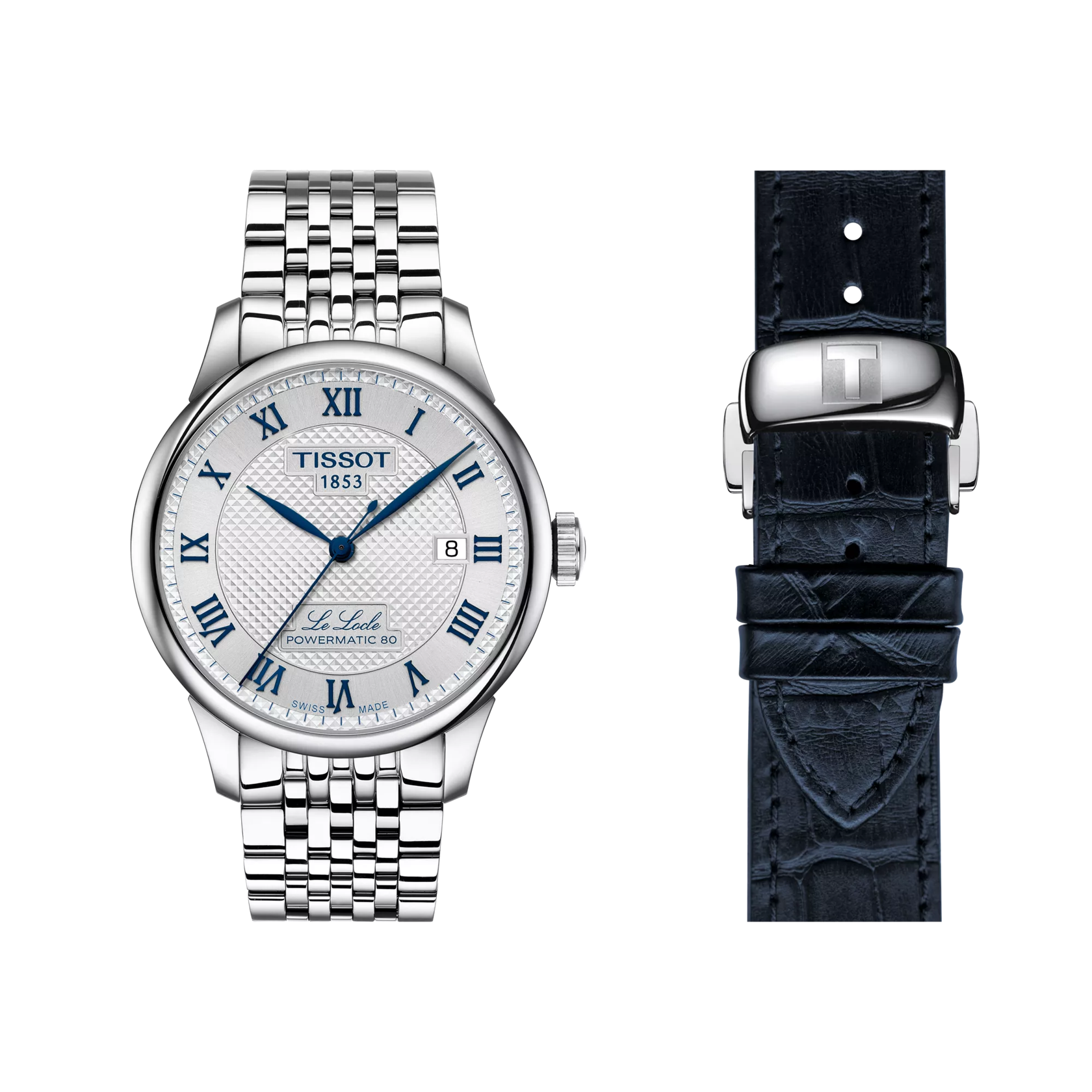 Front view of the watch Tissot Le Locle 20th Anniversary 39.3mm with additional bracelet