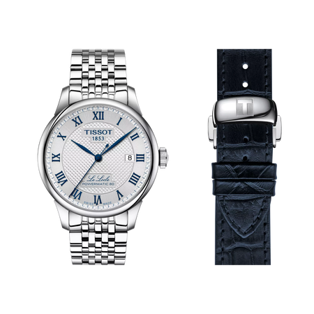 Front view of the watch 天梭力洛克20周年腕錶39.3mm with additional bracelet