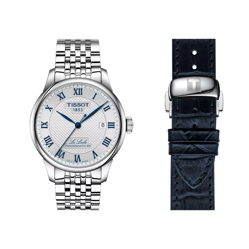 Front view of the watch Tissot Le Locle 20th Anniversary 39.3mm with additional bracelet