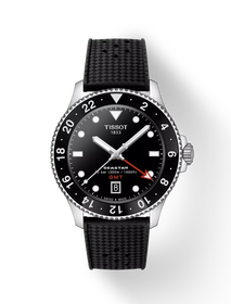 Front view of the watch Tissot Seastar 1000 GMT 40mm with shadow